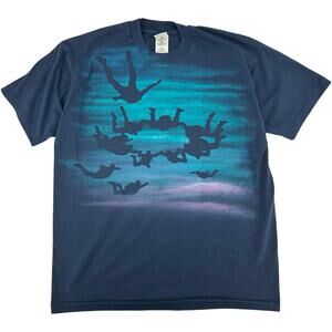 VTG 90s Men's Navy Blue Skydiving Free Falling Single Stitch Graphic T Shirt XL